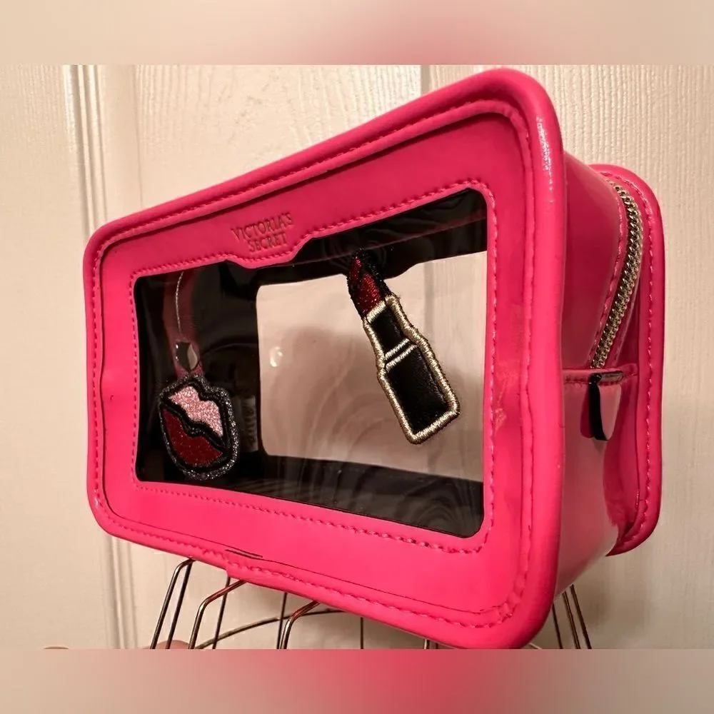 Victoria's Secret Cosmetic Case Clear Pink Patches Beauty Travel Makeup …